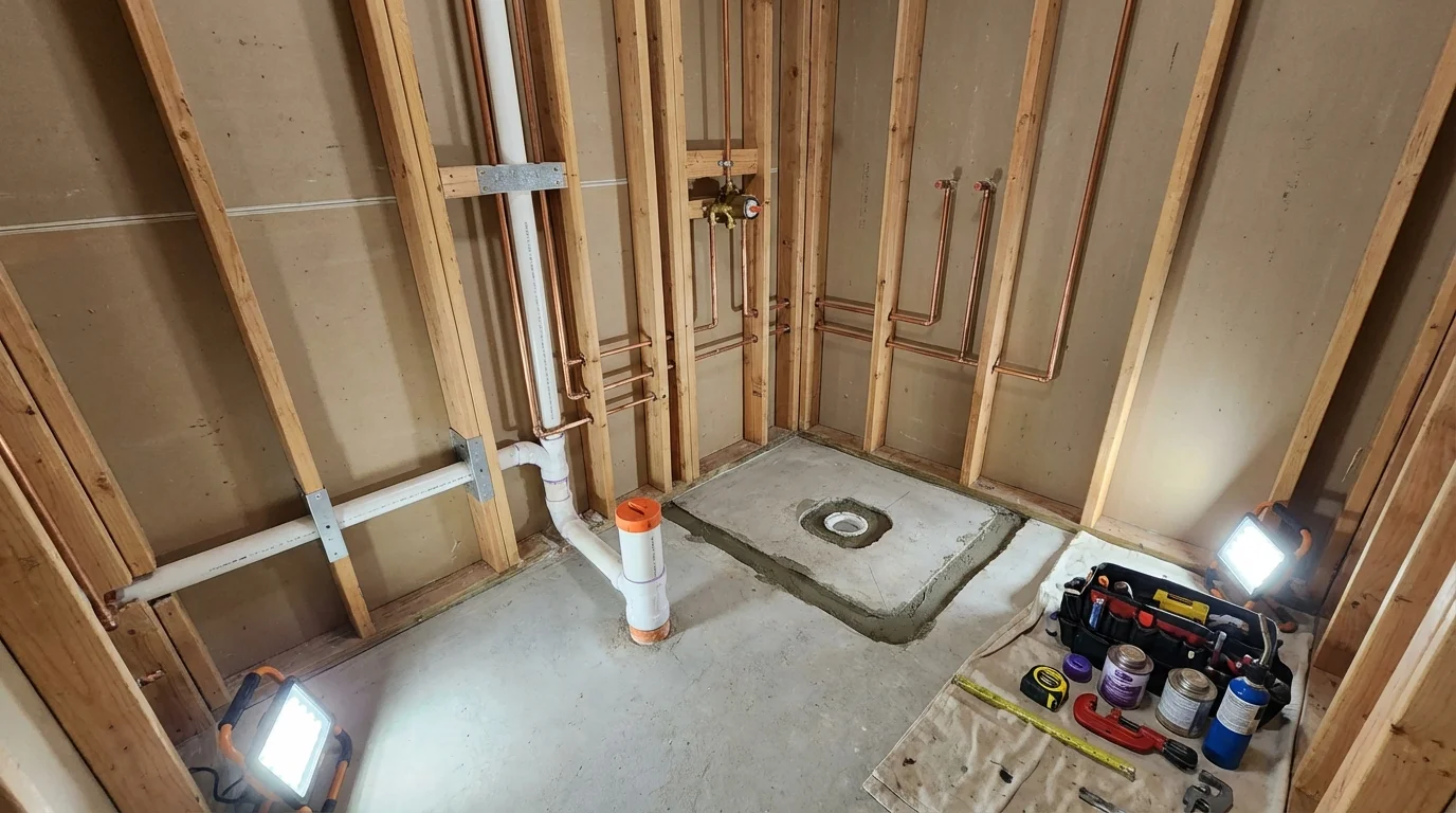 Bathroom rough-in plumbing during remodel by Johns Plumbing LLC in Kapolei