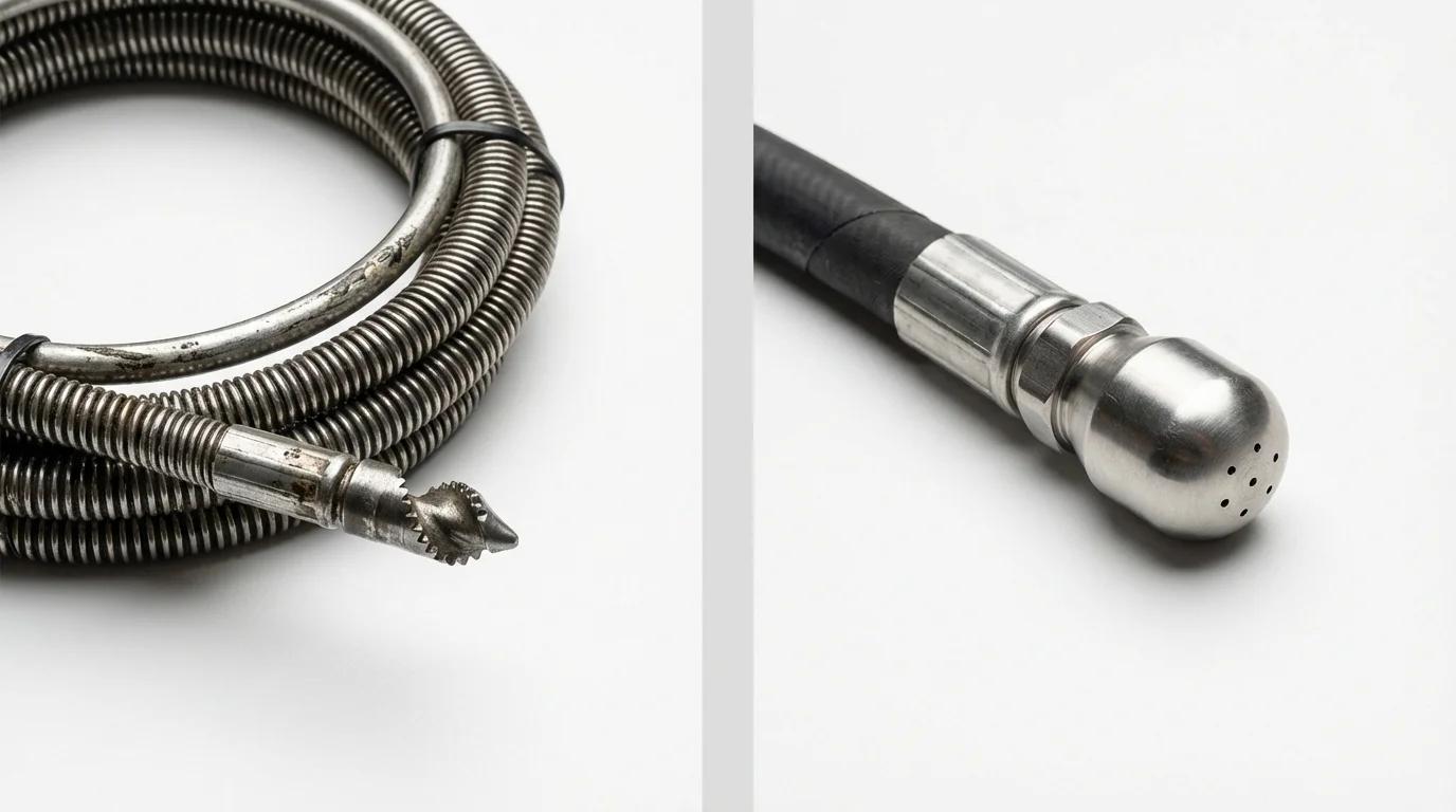 Drain snake cable and hydro jetting nozzle used for drain cleaning in Kapolei, HI